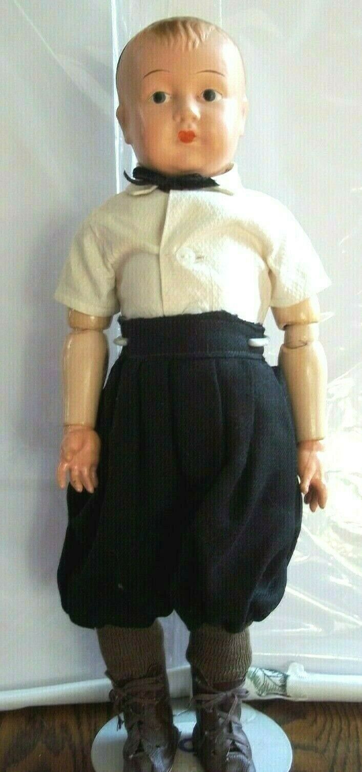 Antique Unmarked 16” Metal/tin Head Wood Articulated Body Boy Doll Beautiful