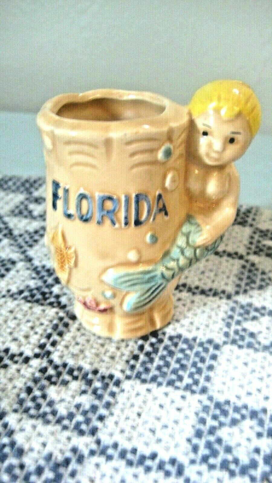 Vintage Florida Retro Mermaid Fish Toothpick Cotton Swab Holder Bud Vase Japan
