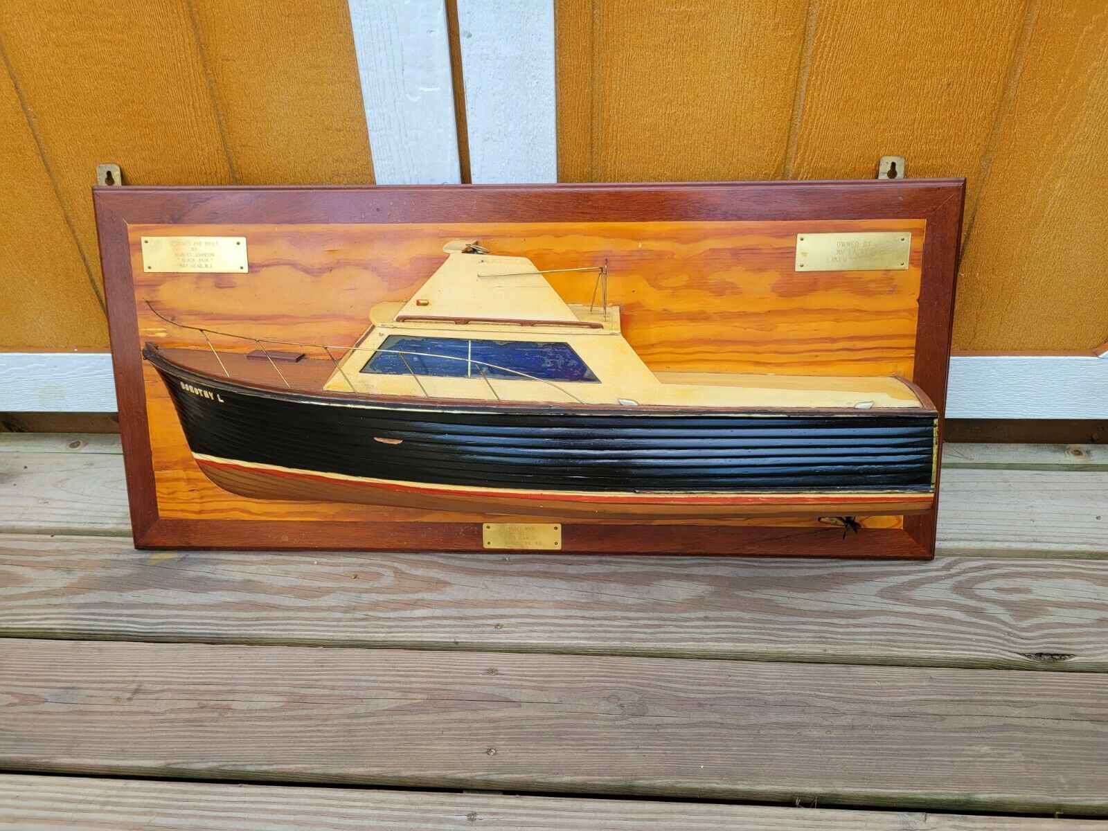 Vintage Handmade 36” Wooden Hubert Johnson Blackjack Boat Yacht Wall Display