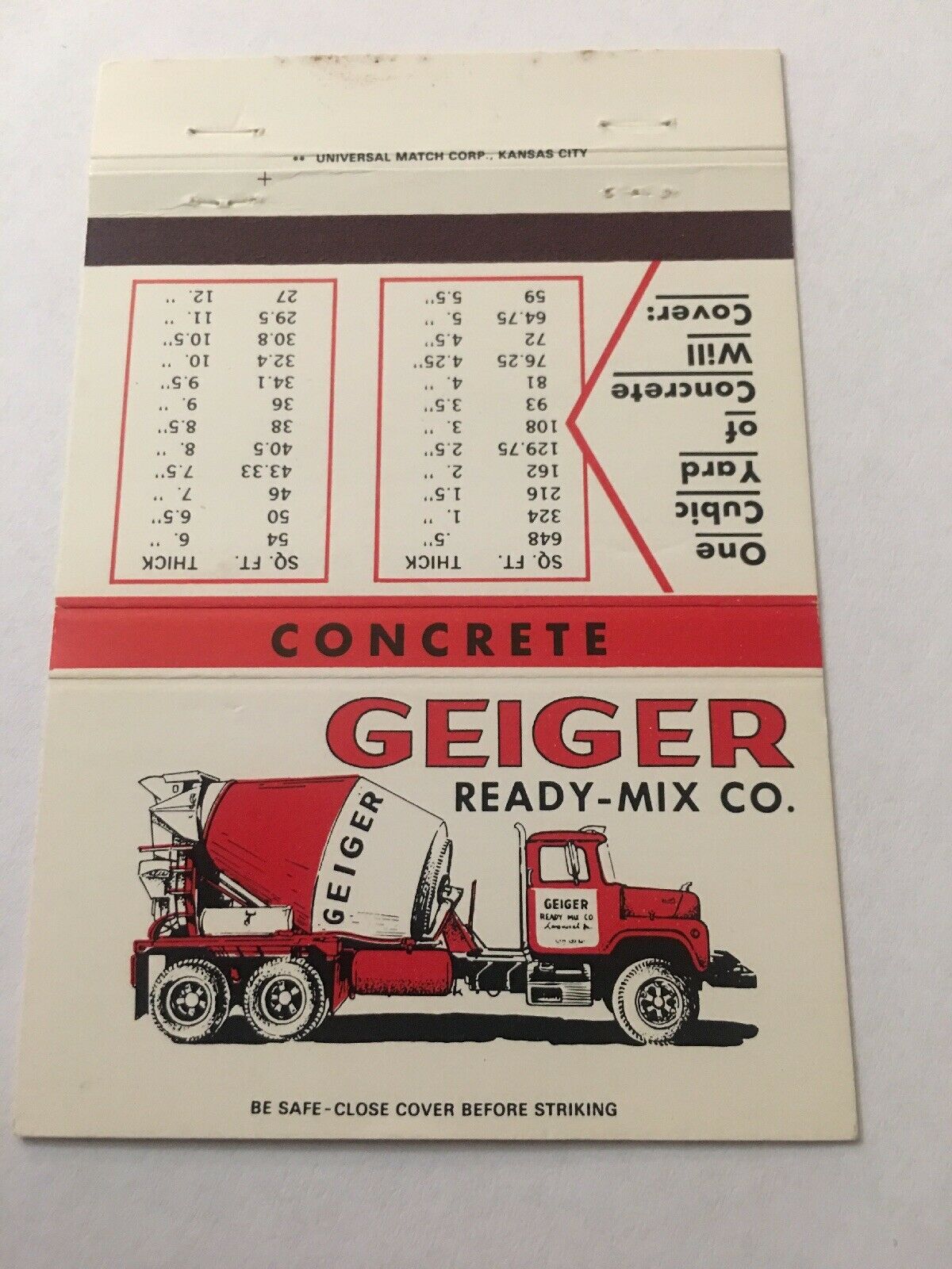 Vintage Matchbook Cover Matchcover Geiger Ready Mix Co MO