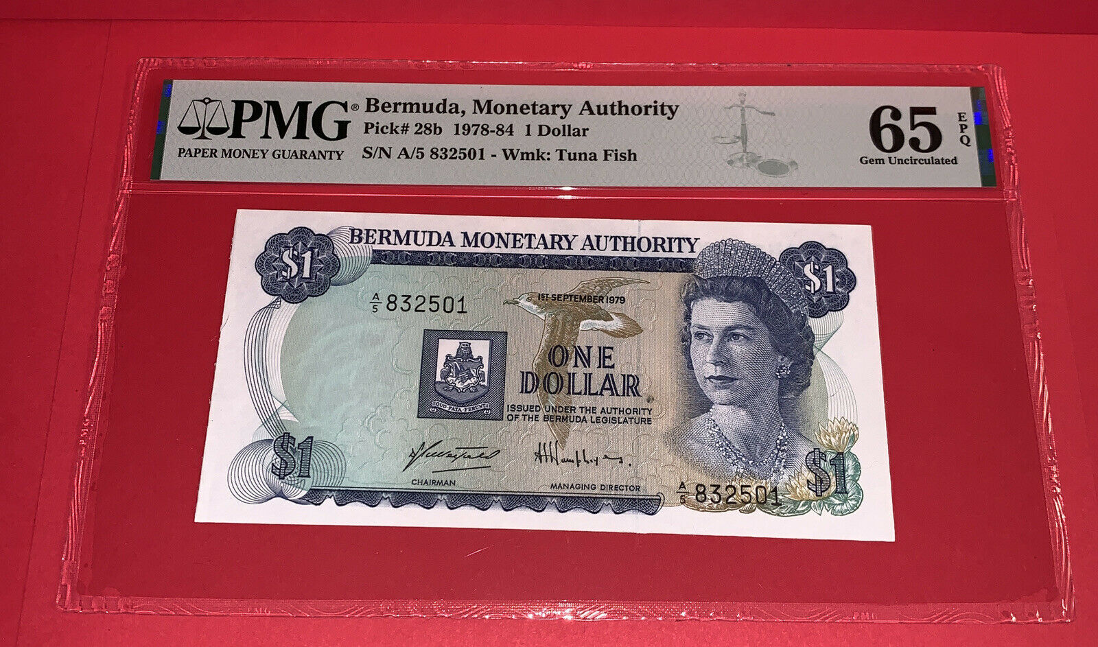 Pmg Bermuda, Monetary Authority $1 Banknote 1978-84 P28b Gem Unc 65