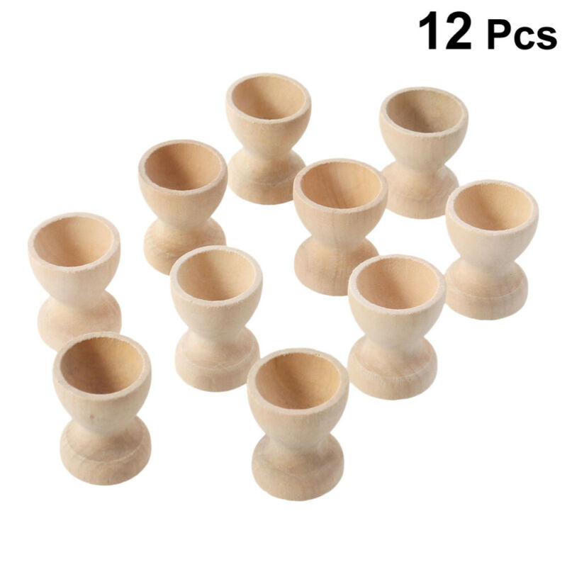 12pcs Small Wooden Egg Holder Household Kitchen Eggs Holding Cups Tabletop Tray