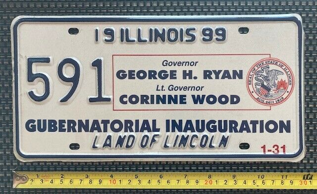 1999 Illinois Governor's Inauguration License Plate #591 Governor George H. Ryan
