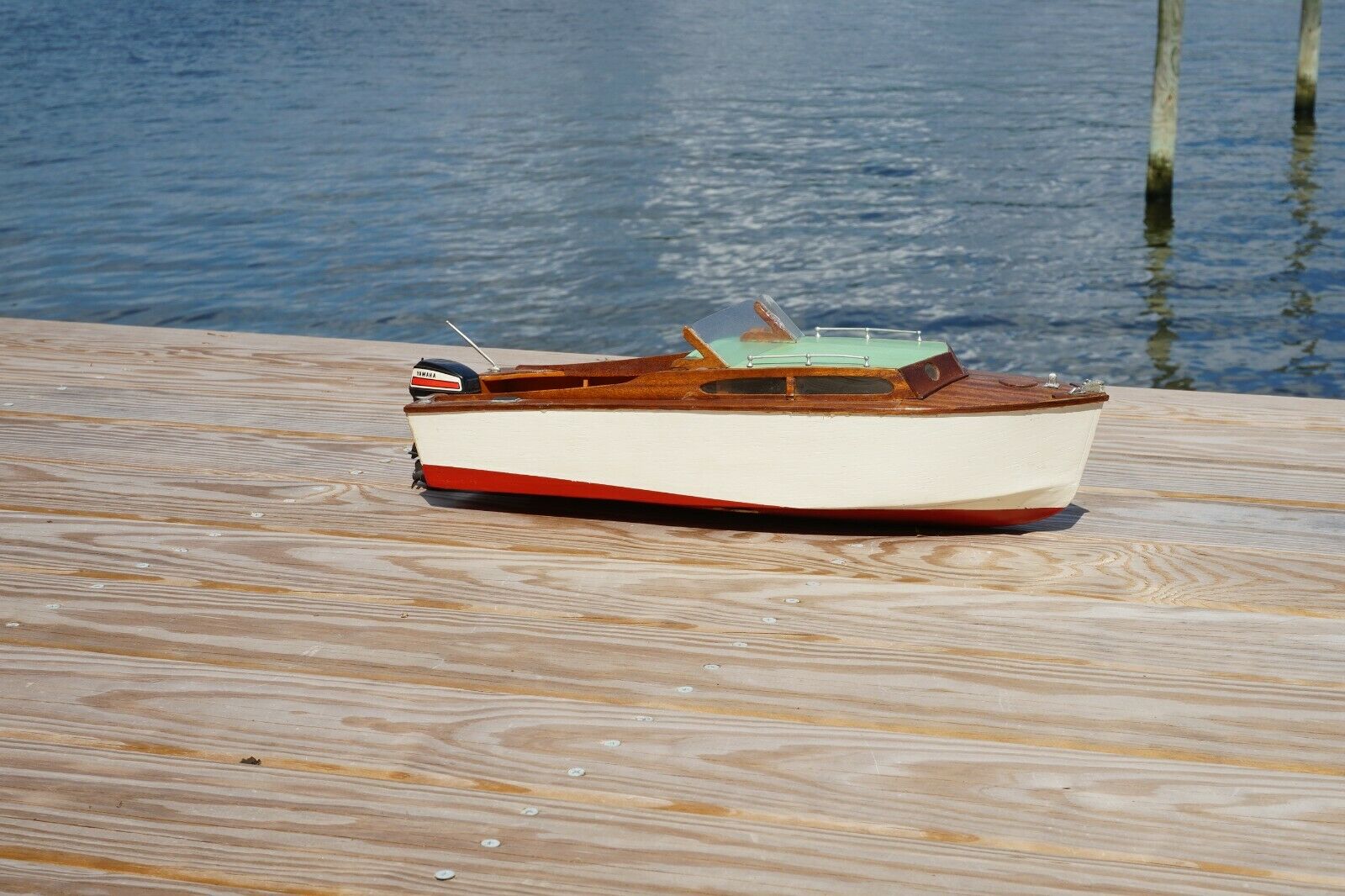 Vintage Balsa Wood Model Boat Cabin Cruiser Yacht