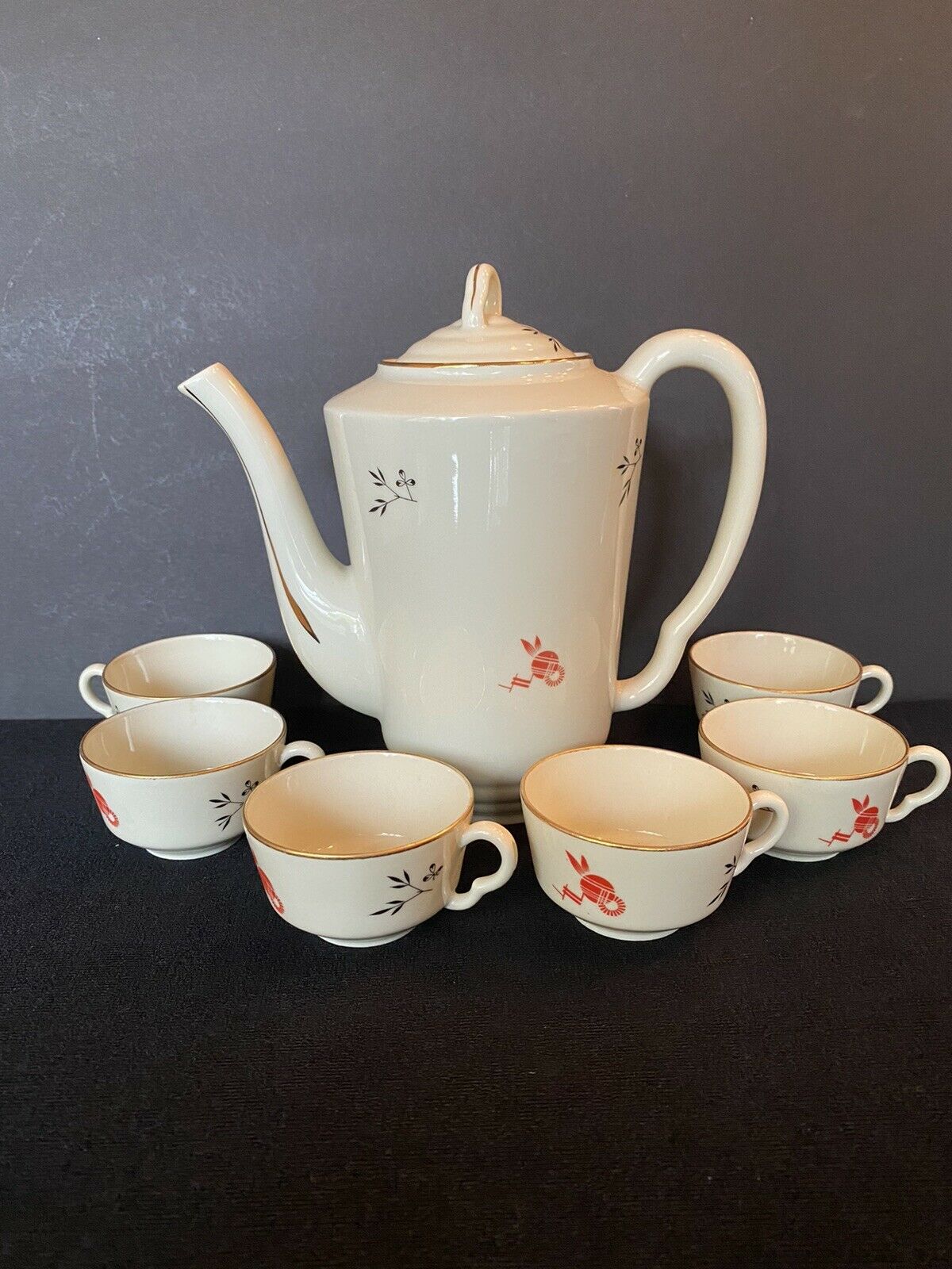 Richard Ginori Italy Old Coffee Teapot & 6 Cups - Rare C1936
