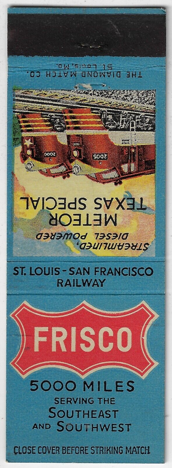 FS Matchbook Cover Frisco Meteor Texas Special St Louis San Francisco Railway