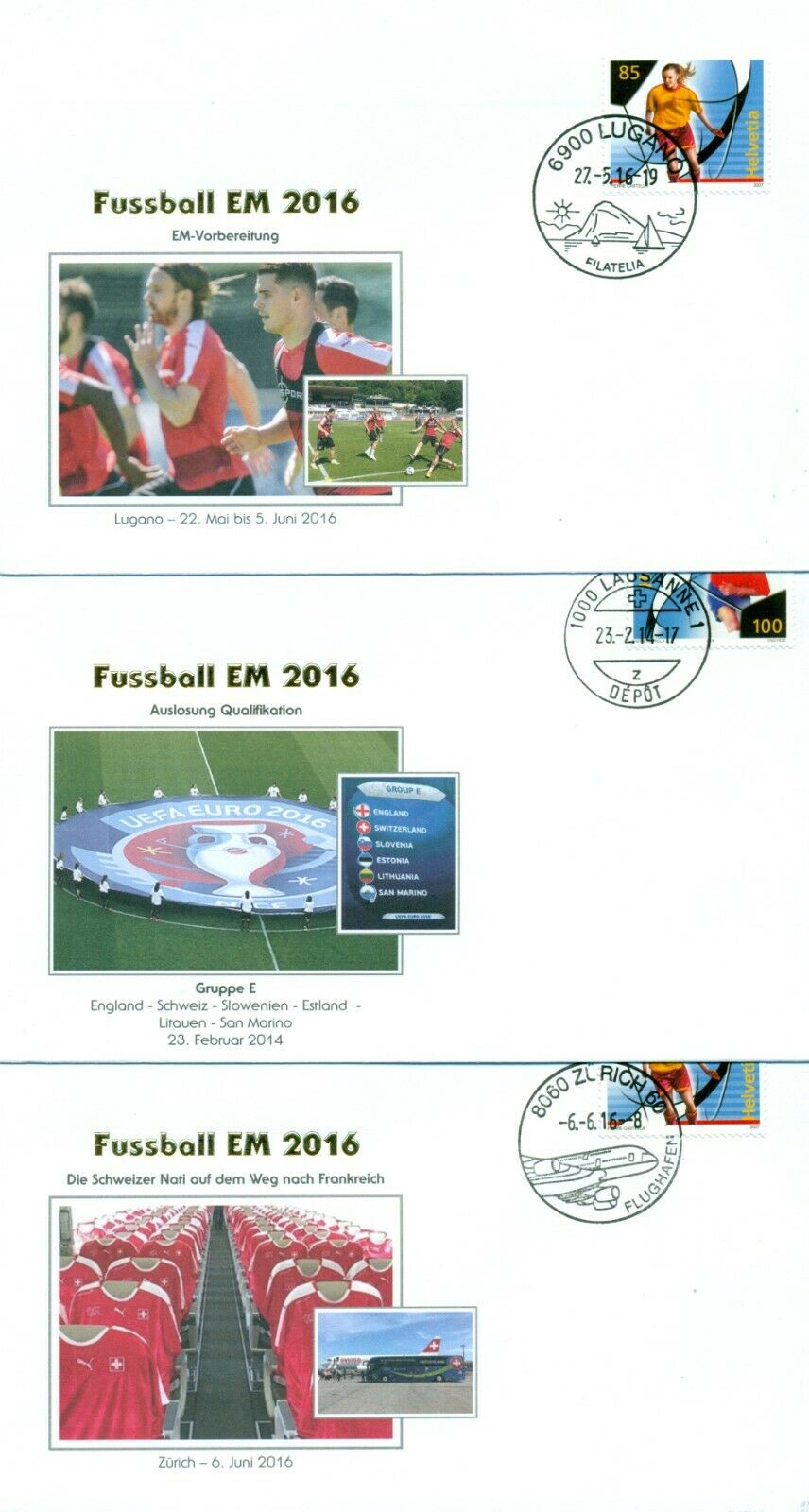 Switzerland, Euro-2016, Group E + National Team, 3 Covers, Lot # 48