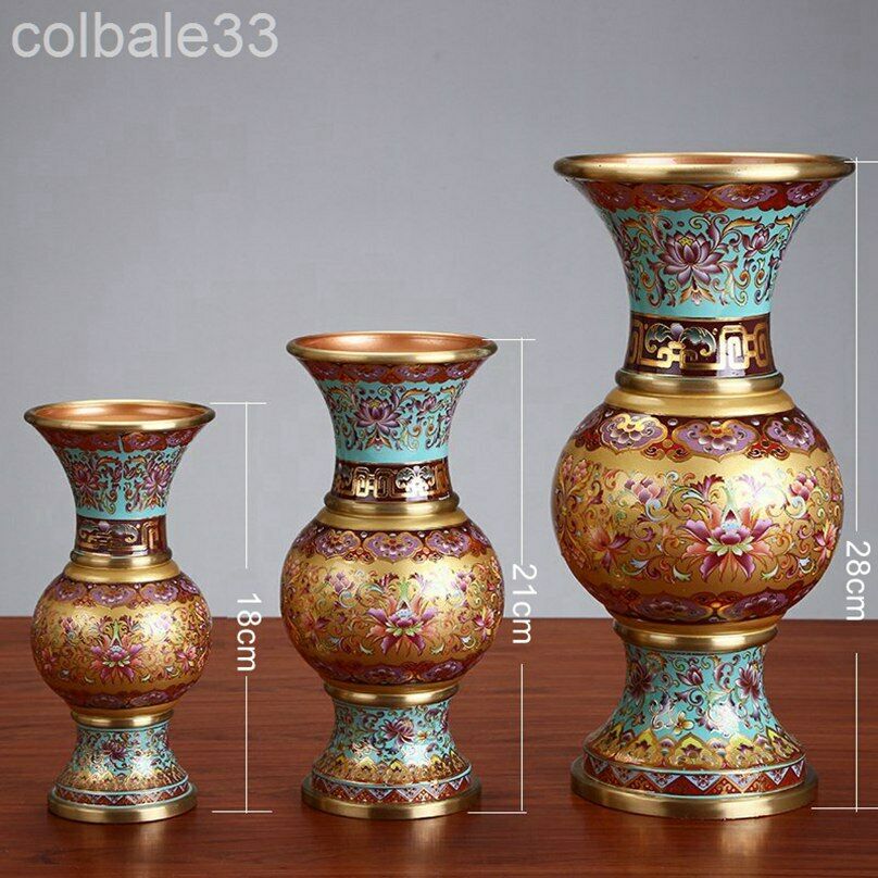 1pcs 18cm Copper Enamel Flower Vase Home Temple Worship Buddha
