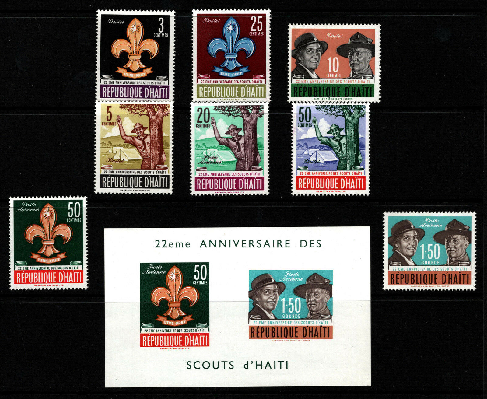 OPC 1962 Haiti Boy Scout Set & S/S Sc#491-5 C193-C195a MNH 34484