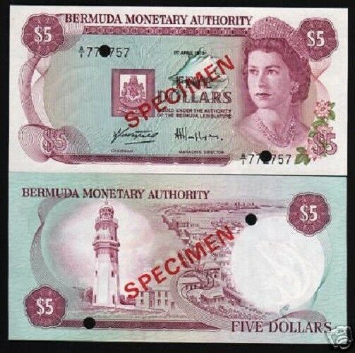 Bermuda 5 Dollars P-29 1978 Queen *specimen Boat Unc Currency Money Bank Note
