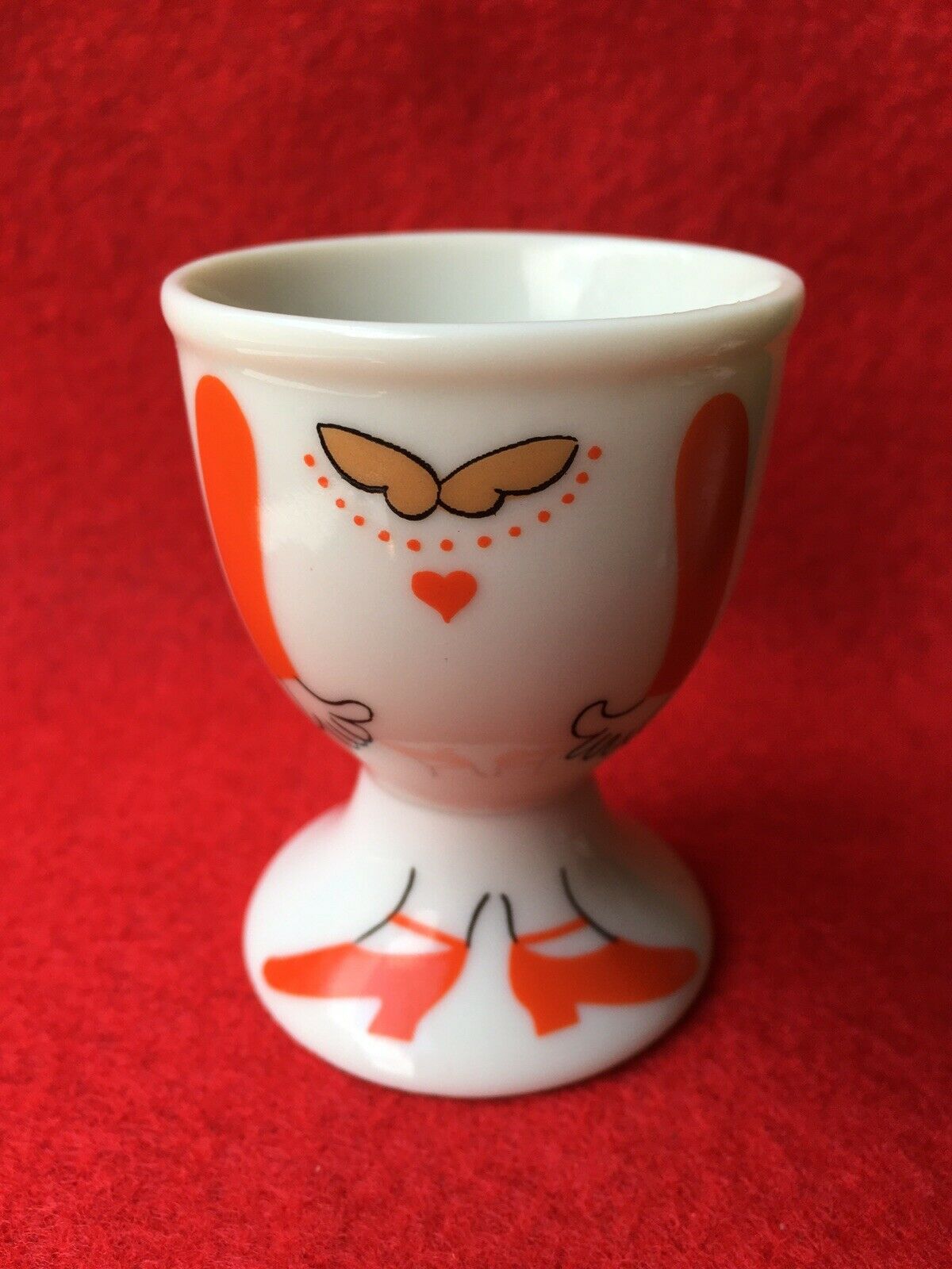VINTAGE Egg Cup Ceramic Made In Japan Egg In Orange Suit Collectible