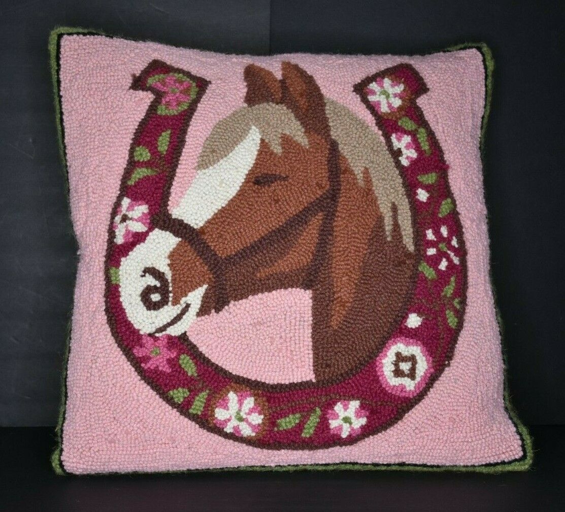Embroidered Horse Horseshoe Pillow 18x18