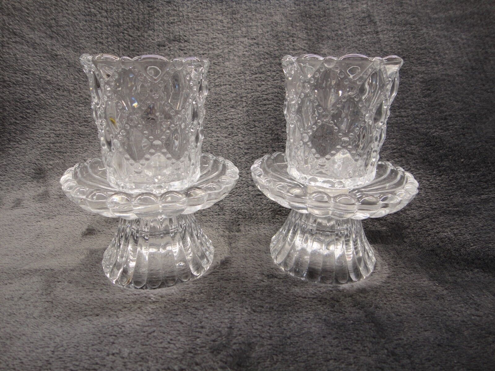 Set Of 2 Partylite Votive Taper Tealight - 2 Piece Clear Crystal Candle Holders