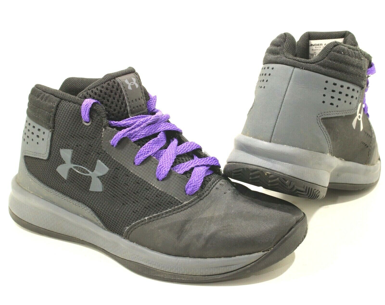 Under Armour Gray High Top Basketball Shoes Boys Size 2.5y Youth Ymuv B4